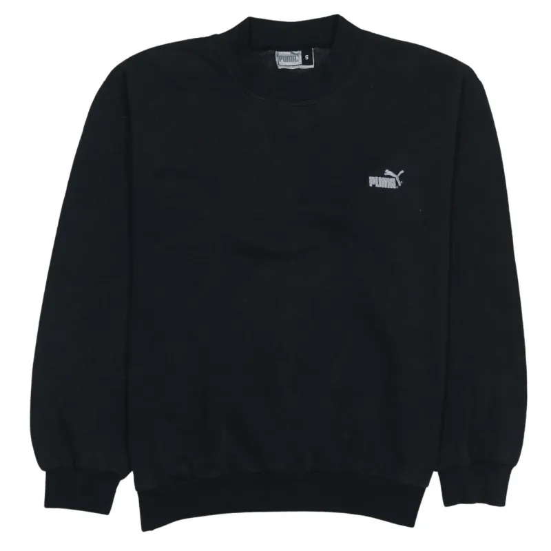 Puma Black Sweatshirt Men's Small Embroidered Chest Logo Ribbed Cuffs Crewneck Pullover sold by Vintage Club