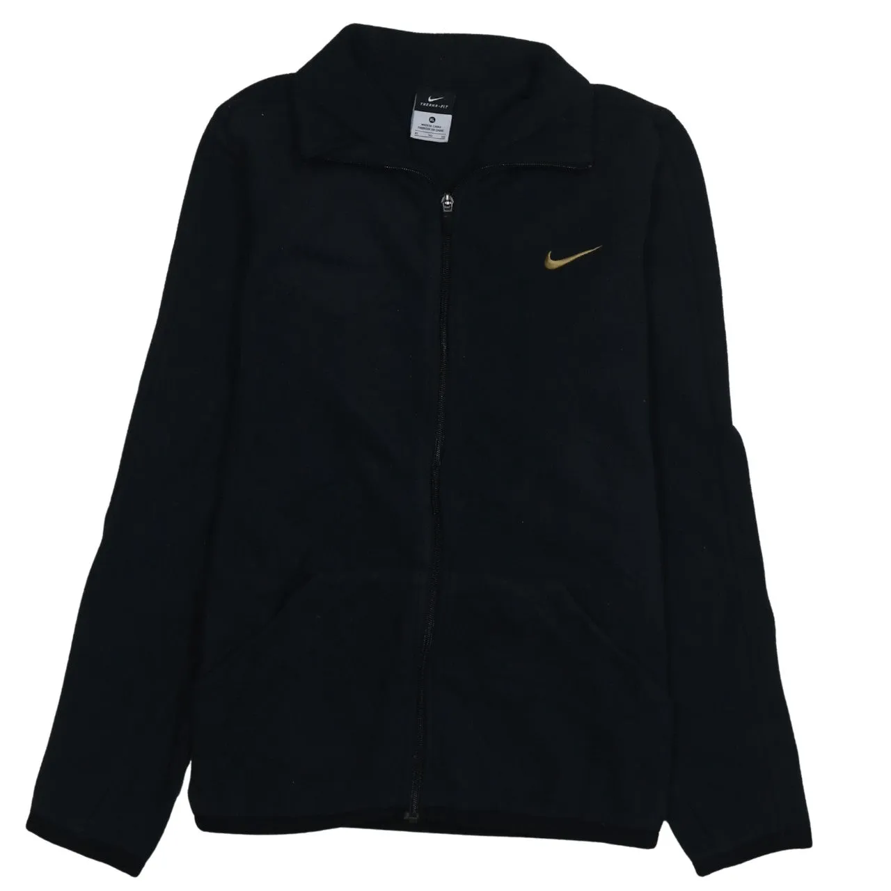 Nike Black Fleece Jacket Women’s XLarge Embroidered Swoosh Full Zip Pockets Outerwear sold by Vintage Club