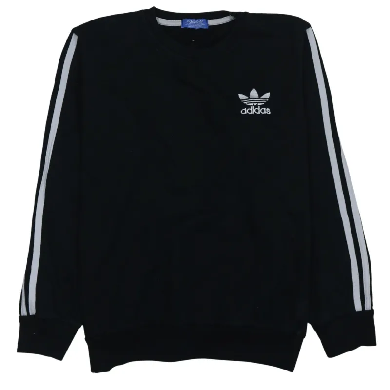 Adidas Black Sweatshirt Women’s Large Embroidered Trefoil Logo Three Stripe Sleeves Pullover Top sold by Vintage Club