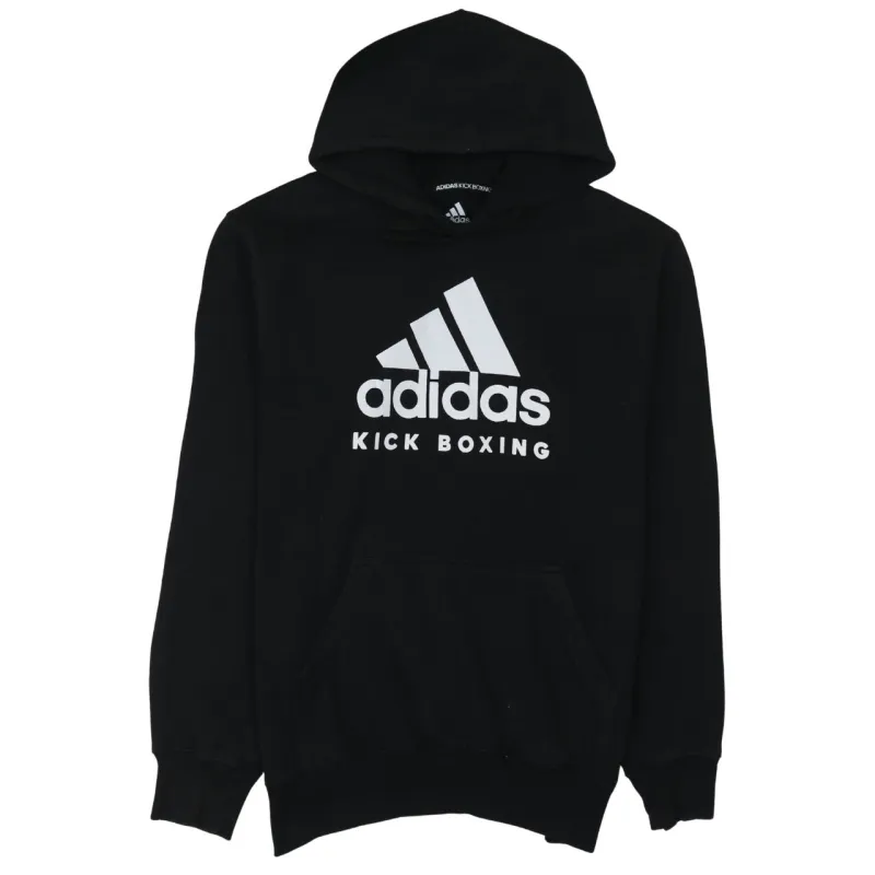 Adidas Black Hoodie Women’s XLarge Printed Kick Boxing Logo front Pocket Sweatshirt made by Adidas