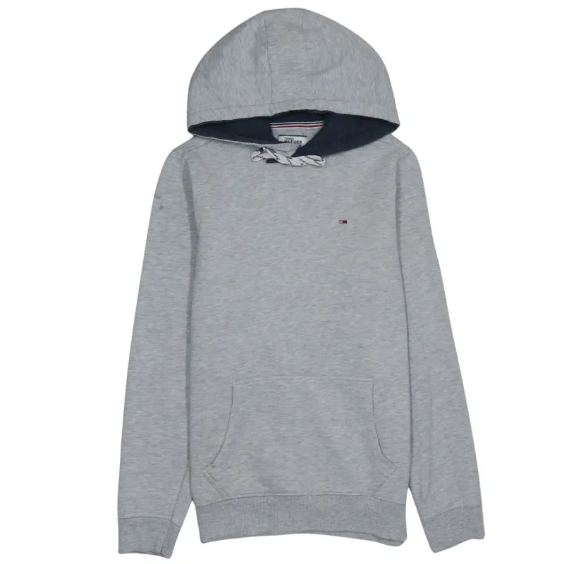 Tommy Hilfiger Light Grey Hoodie Men's Small Embroidered Flag Logo Front Pocket Pullover Sweatshirt sold by Vintage Club