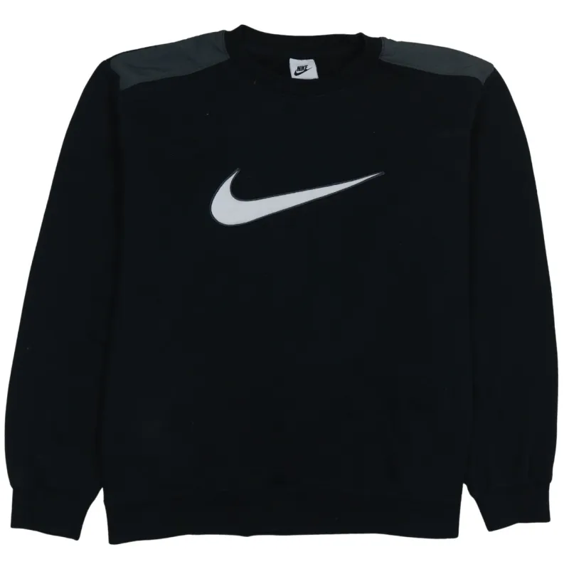 Nike Black Sweatshirt Men's XLarge Printed Swoosh Logo Contrast Shoulder Crewneck Pullover made by Nike