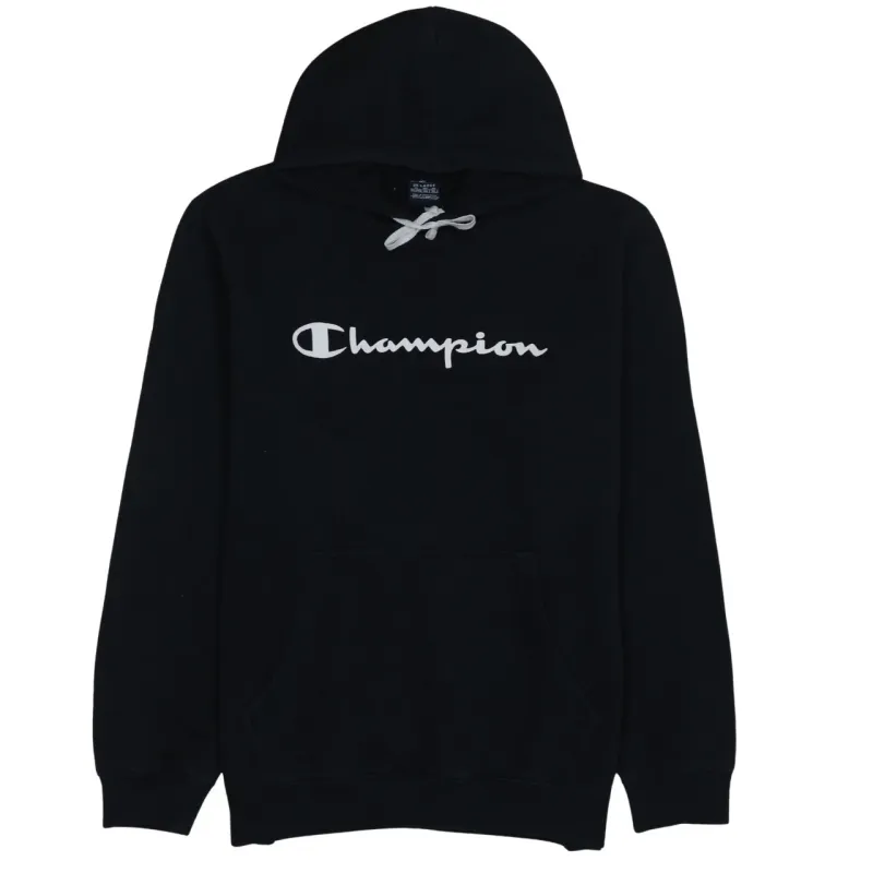 Champion Black Hoodie Women’s 2XL Printed Logo Drawstring Hood Front Pocket Pullover Sweatshirt sold by Vintage Club