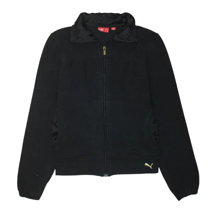 Puma Black Jacket Women’s Small Gold Embroidered Logo Zip Front Pockets Track Top sold by Vintage Club