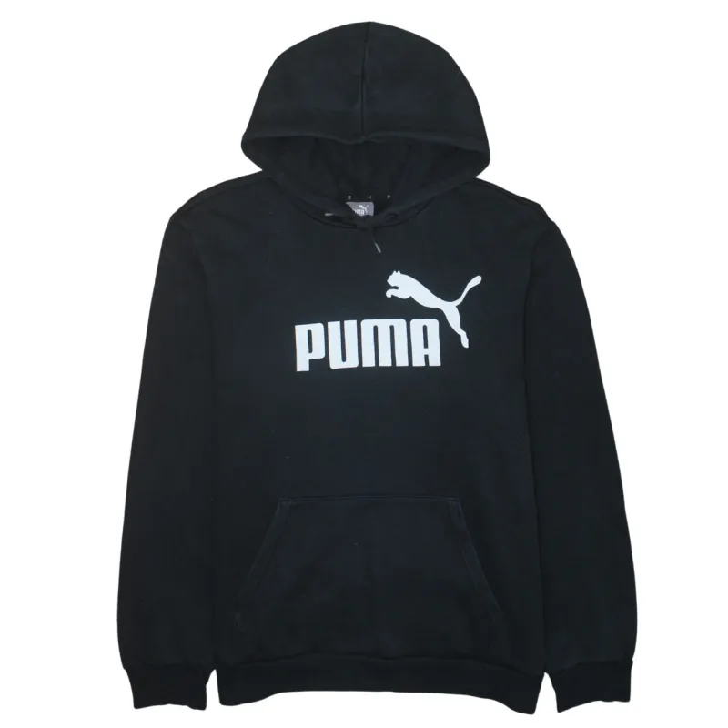 Puma Black Hoodie Women’s Large Printed Big Logo Front Pocket Pullover Sweatshirt sold by Vintage Club