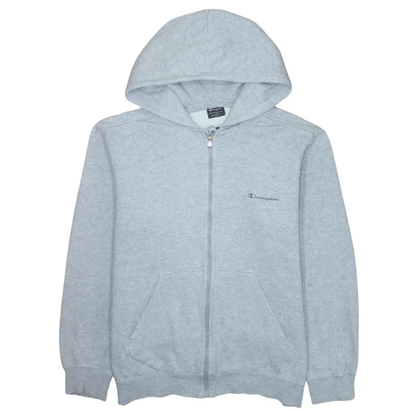Champion Light Grey Zip Hoodie Women’s Large Embroidered Chest Logo Split Pocket Sweatshirt sold by Vintage Club