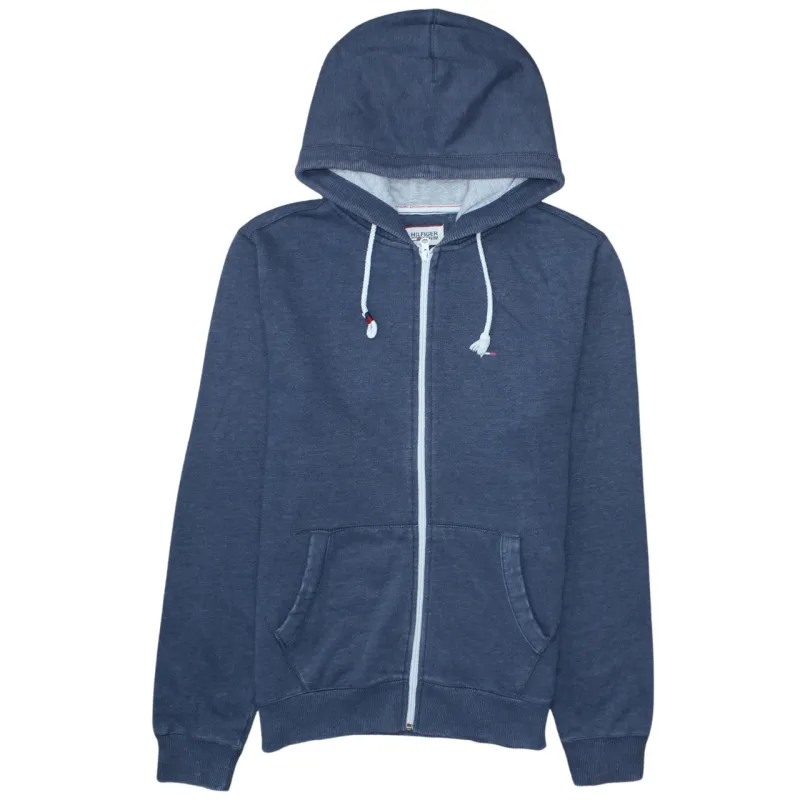 Tommy Hilfiger Navy Blue Zip Hoodie Men's Medium Small Chest Logo Drawstring Pockets Sweatshirt made by Tommy Hilfiger