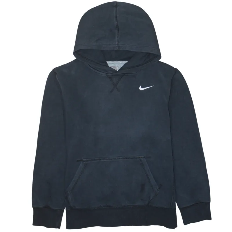 Nike Navy Blue Hoodie Men’s Small Embroidered Swoosh Front Pocket Pullover Sweatshirt sold by Vintage Club