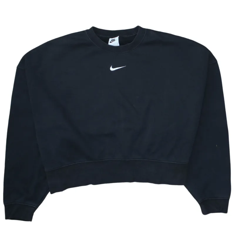 Nike Black Sweatshirt Women's Small Embroidered Swoosh Logo Crewneck Pullover Top made by Nike
