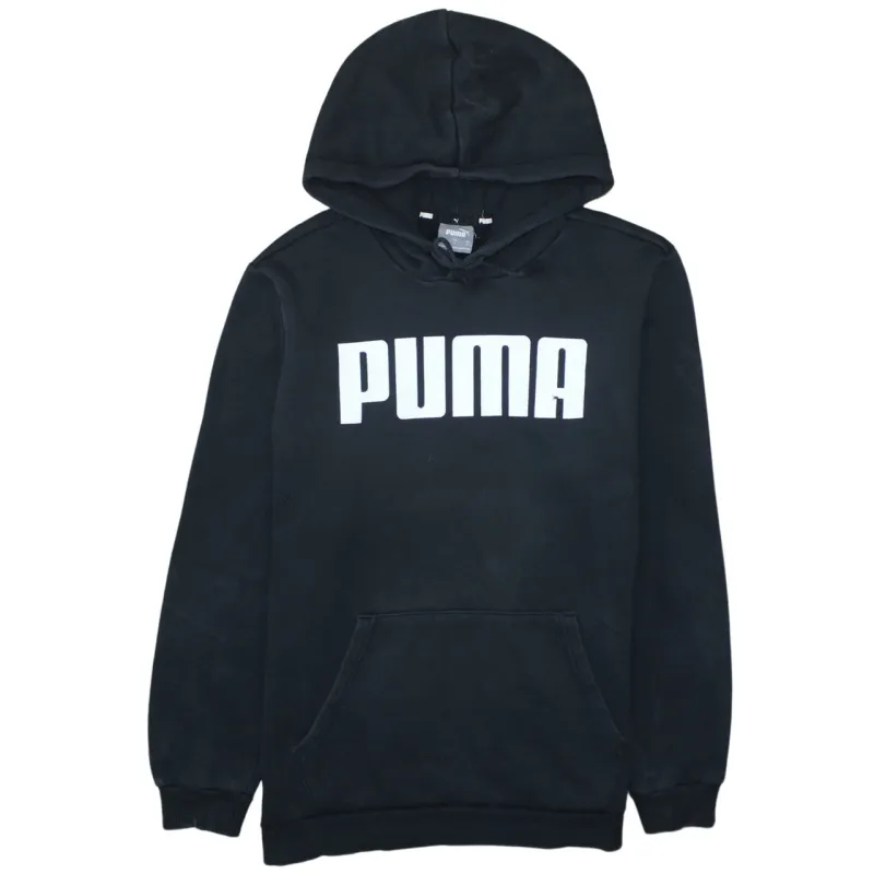 Puma Black Hoodie Women’s Large Printed Logo Front Pouch Fleece Pullover Sweatshirt sold by Vintage Club