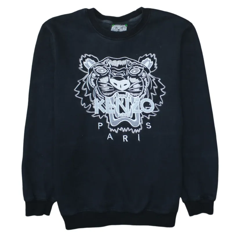Kenzo Black Sweatshirt Women's XXLarge Embroidered Tiger Logo Paris Crewneck Pullover Jumper sold by Vintage Club