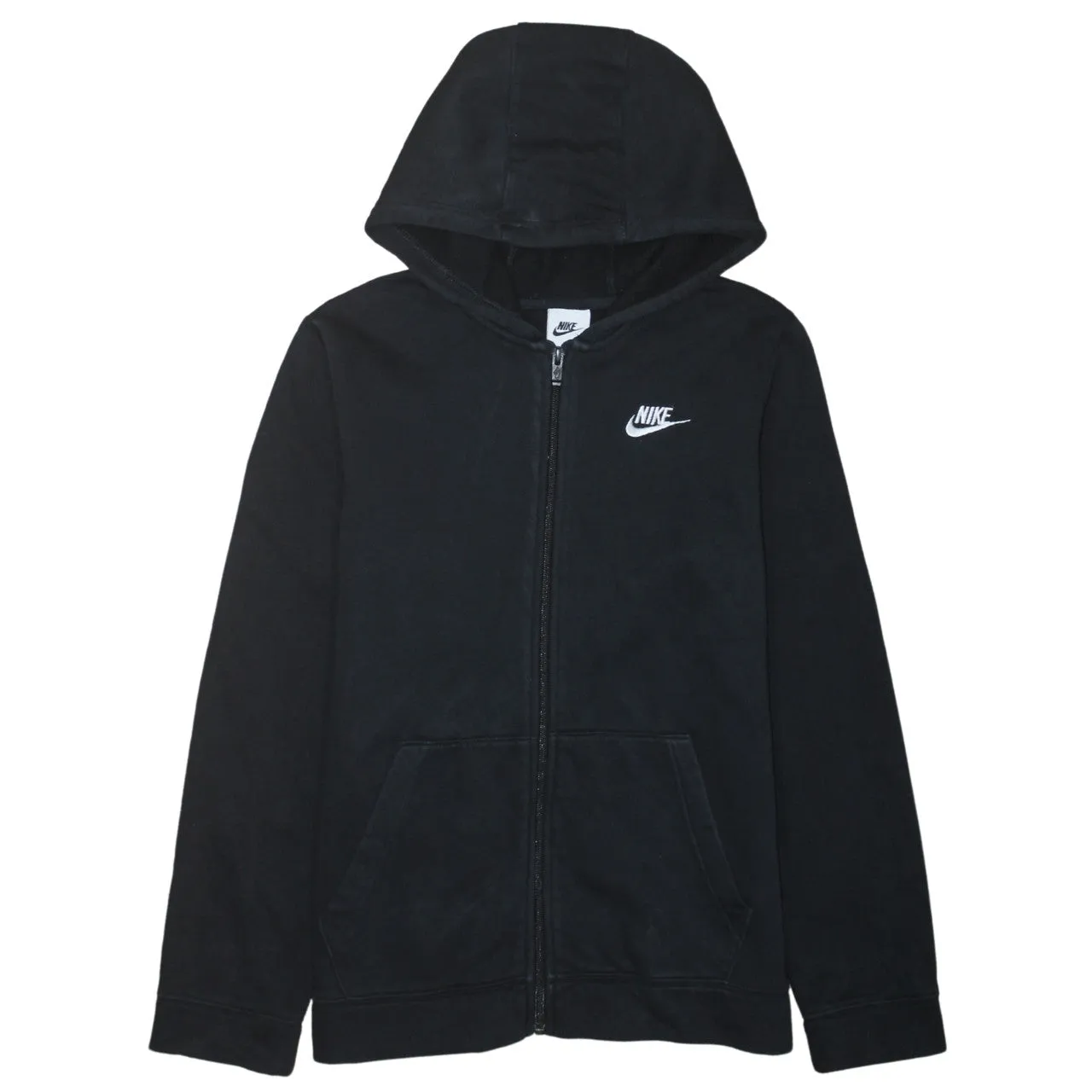 Nike Black Full Zip Hoodie Women’s XLarge Printed Swoosh Logo Front Pockets Sweatshirt sold by Vintage Club