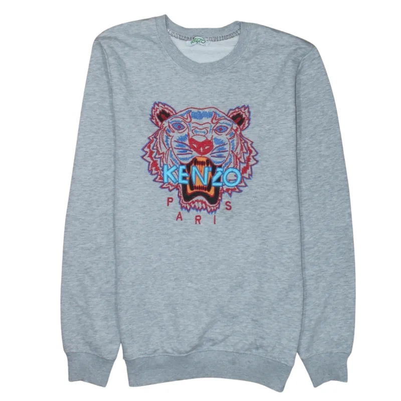 Kenzo Grey Sweatshirt Women's Large Embroidered Tiger Logo Crewneck Pullover Jumper made by Kenzo