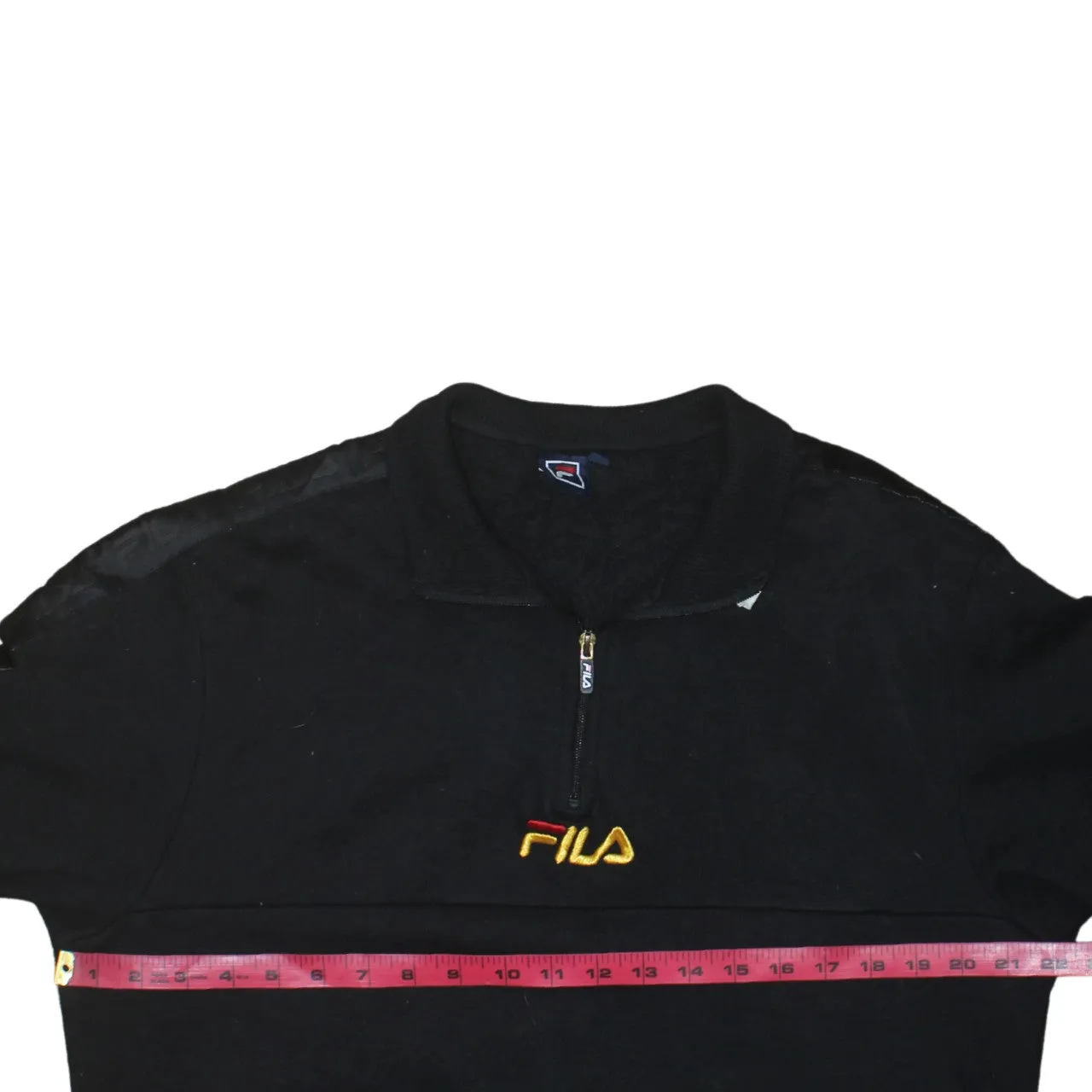 Fila Black Quarter Zip Sweatshirt Men's Medium Embroidered Logo Front Pocket Fleece Pullover sold by Vintage Club product image thumbnail 5