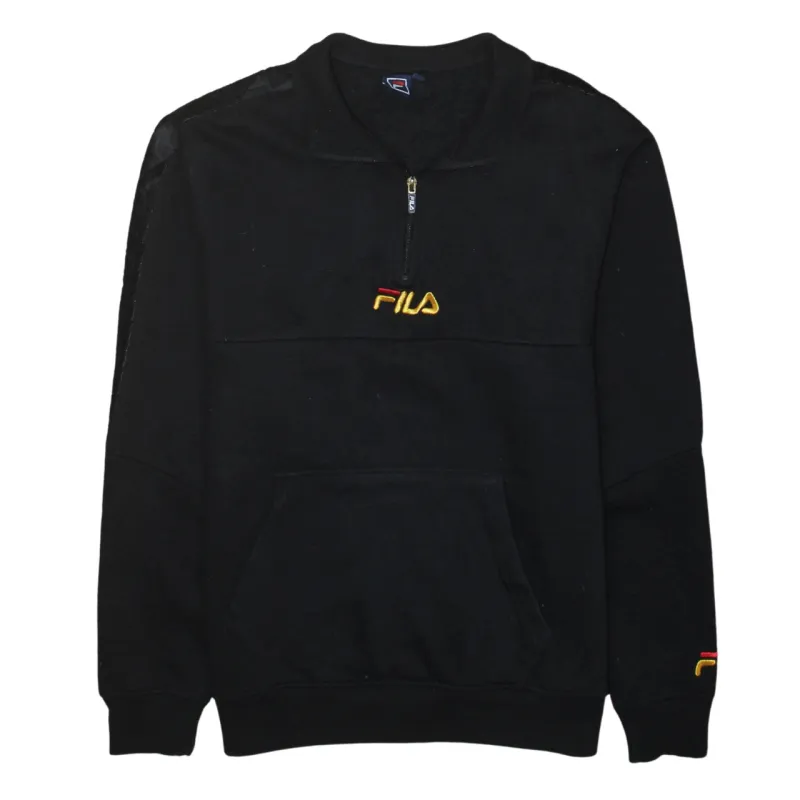 Fila Black Quarter Zip Sweatshirt Men's Medium Embroidered Logo Front Pocket Fleece Pullover sold by Vintage Club