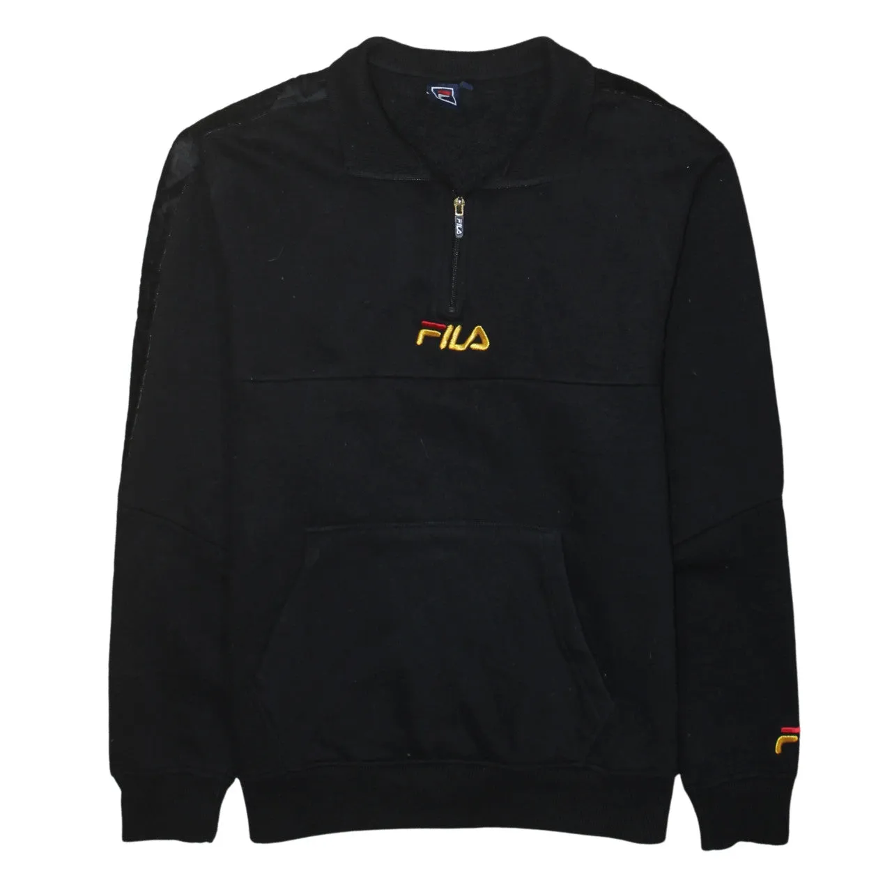 Fila Black Quarter Zip Sweatshirt Men's Medium Embroidered Logo Front Pocket Fleece Pullover sold by Vintage Club