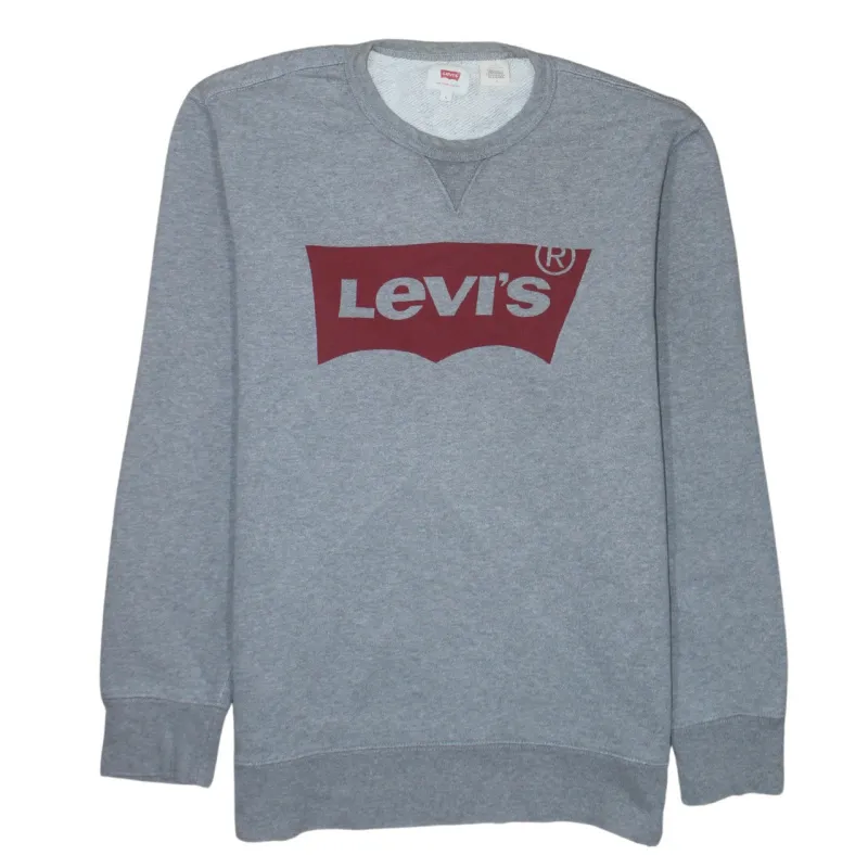 Levi's Grey Sweatshirt Women's Large Printed Batwing Logo Crewneck Pullover Fleece Top sold by Vintage Club