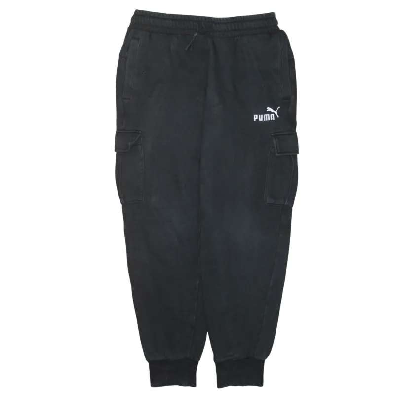 Puma Black Cargo Joggers Men’s Medium Printed Logo Elastic Waist Cuffed Sweatpants made by Puma