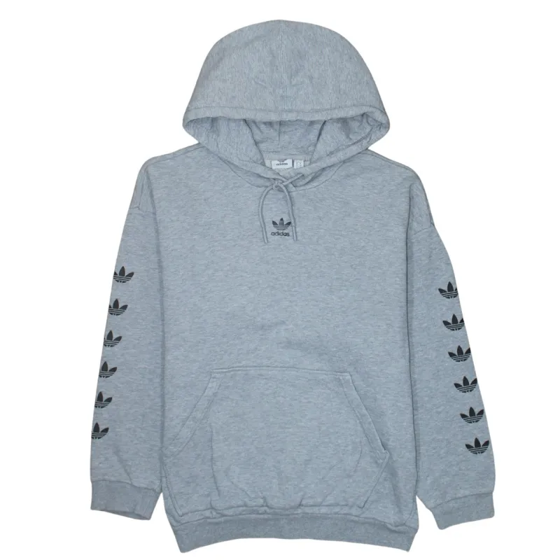 Adidas Grey Hoodie Women’s Large Trefoil Sleeve Print Drawstring Logo Pullover Sweatshirt sold by Vintage Club