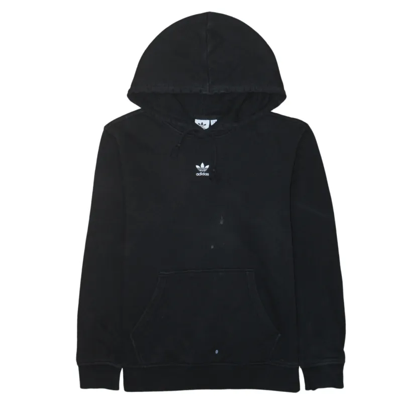 Adidas Black Hoodie Women's Small Printed Trefoil Logo Drawstring Hood Front Pocket Sweatshirt sold by Vintage Club