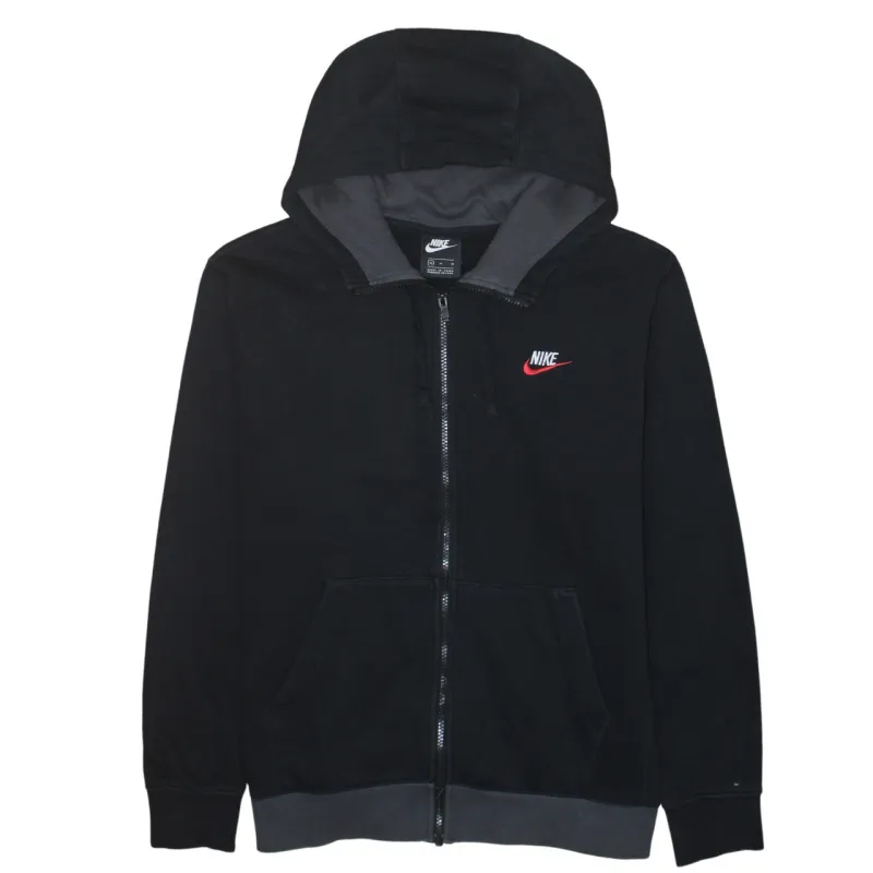 Nike Black Full Zip Hoodie Men's Medium Embroidered Swoosh Logo Split Hem Sweatshirt sold by Vintage Club