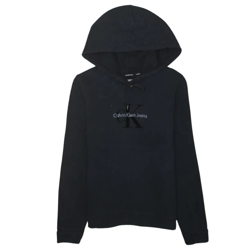 Calvin Klein Black Hoodie Women’s Medium Embroidered CK Jeans Logo Pullover Sweatshirt made by Calvin Klein