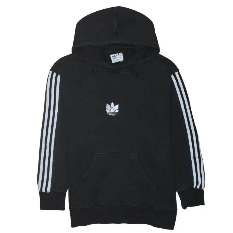 Adidas Black Hoodie Women’s Small Embroidered Trefoil Logo Three Stripe Sleeves Pullover Sweatshirt sold by Vintage Club