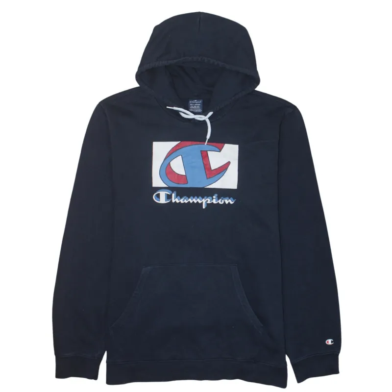 Champion Navy Blue Hoodie Women’s 2XL Printed Logo Front Pocket Pullover Sweatshirt sold by Vintage Club