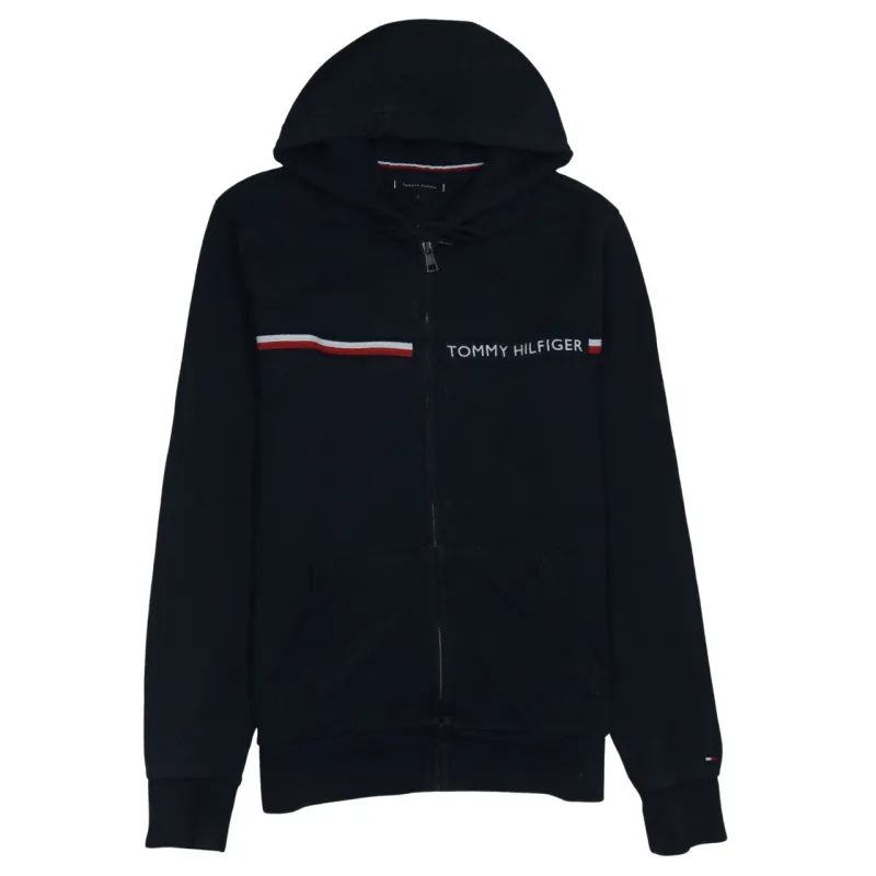 Tommy Hilfiger Navy Blue Zip Hoodie Women’s Large Embroidered Logo Stripe Pocket Sweatshirt made by Tommy Hilfiger