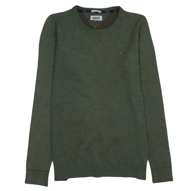 Tommy Hilfiger Olive Green Jumper Women’s XLarge Embroidered Flag Logo Crewneck Sweater made by Tommy Hilfiger