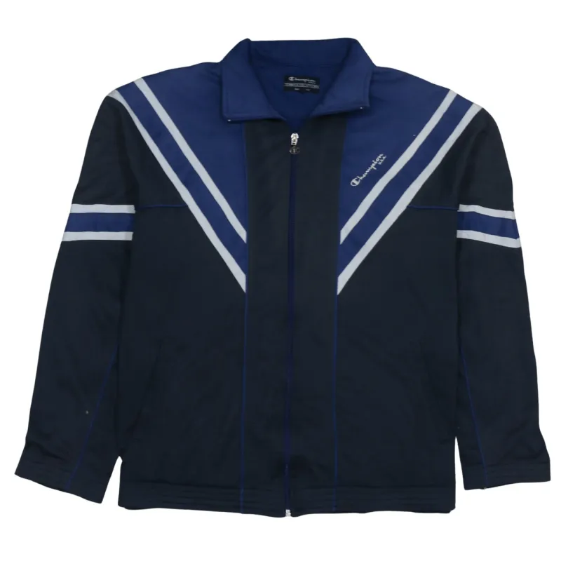 Champion Navy Blue Track Jacket Women’s XLarge Embroidered Logo Chevron Stripes Zip Top sold by Vintage Club