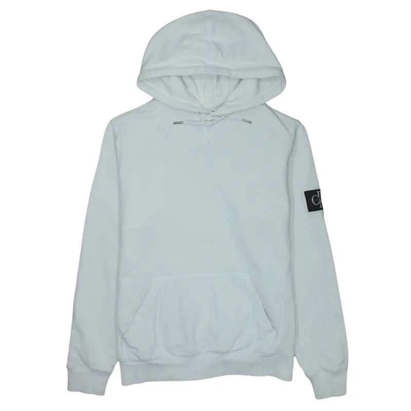 Calvin Klein White Hoodie Women’s Medium Sleeve Patch Logo Pocket Pullover Sweatshirt made by Calvin Klein