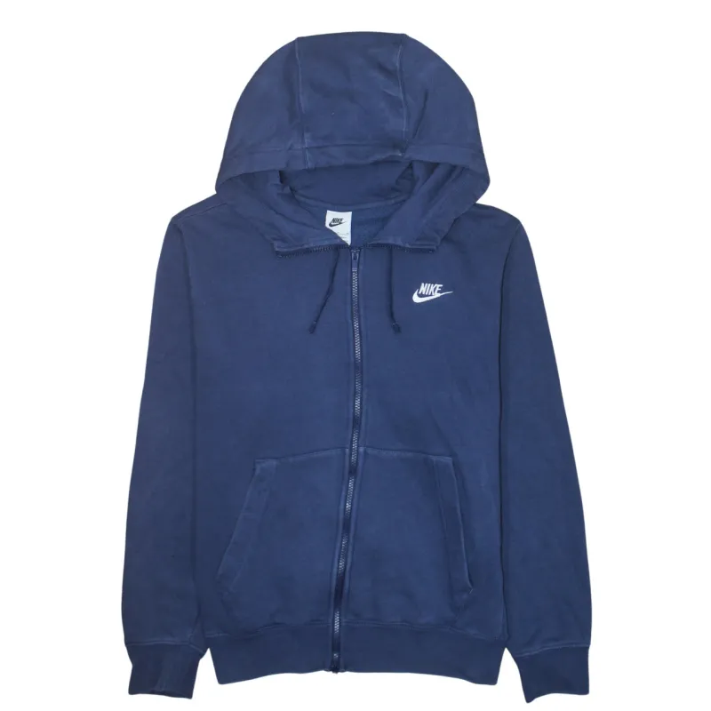 Nike Navy Blue Zip Hoodie Men's Small Embroidered Swoosh Split Pocket Sweatshirt Top sold by Vintage Club