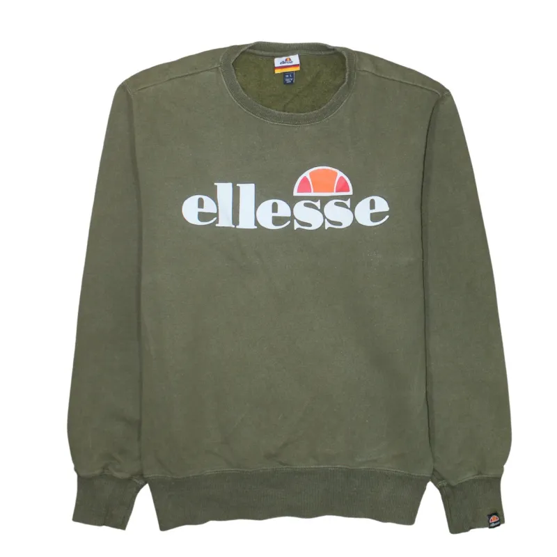 Ellesse Khaki Green Sweatshirt Women's Large Printed Logo Crewneck Pullover Fleece Top made by Ellesse