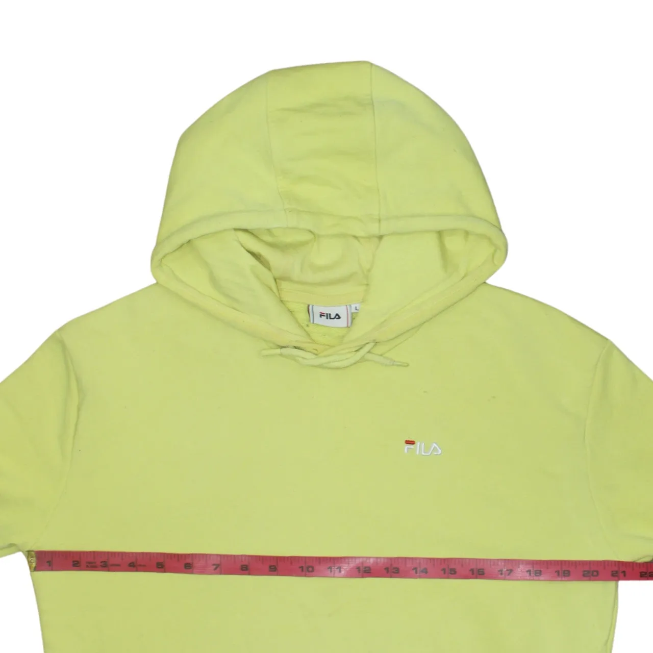 Fila Light Yellow Hoodie Women’s Large Embroidered Chest Logo Front Pocket Pullover Sweatshirt sold by Vintage Club product image thumbnail 5