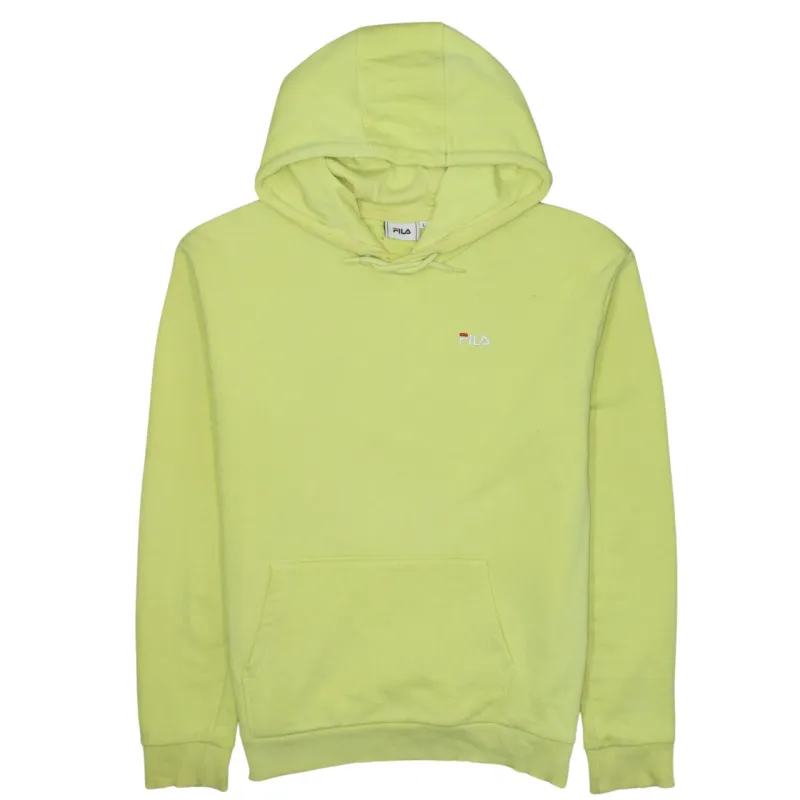 Fila Light Yellow Hoodie Women’s Large Embroidered Chest Logo Front Pocket Pullover Sweatshirt made by Fila