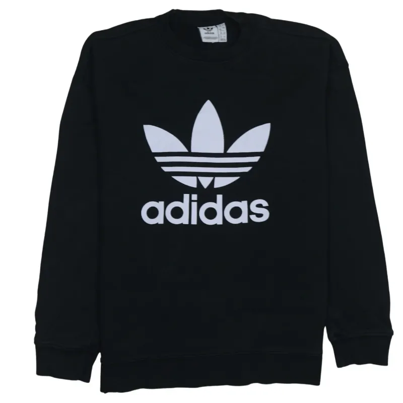 Adidas Black Sweatshirt Women's Large Big Trefoil Printed Logo Crewneck Pullover Top sold by Vintage Club