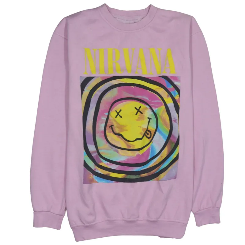 Nirvana Pink Sweatshirt Women's XXXLarge Printed Smiley Graphic Crewneck Pullover Fleece Top sold by Vintage Club