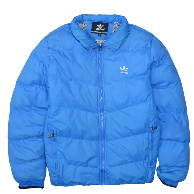Adidas Blue Puffer Jacket Women's XLarge Embroidered Trefoil Logo Zip Pockets Outerwear made by Adidas