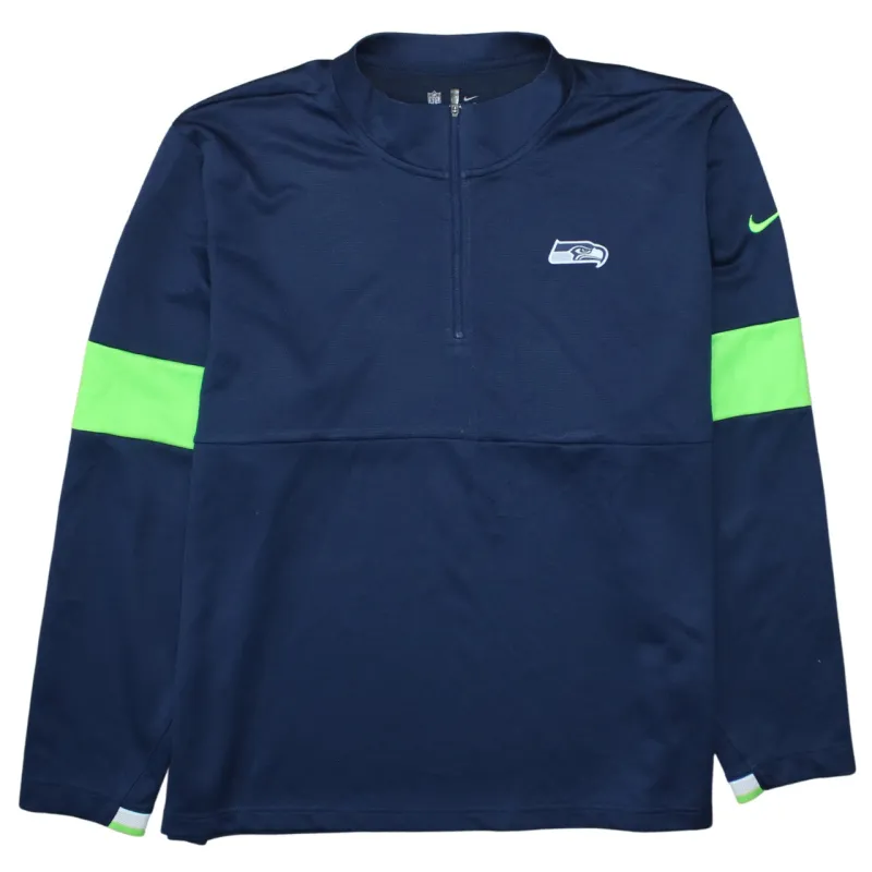 Nike Navy Blue Quarter Zip Sweatshirt Men's XXLarge Seahawks Embroidered Logo Pullover Top made by Nike