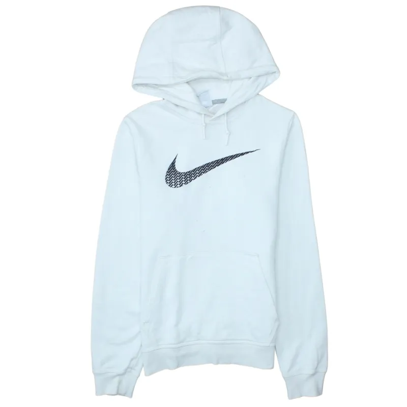Nike White Hoodie Men’s XSmall Chevron Swoosh Printed Logo Front Pocket Sweatshirt sold by Vintage Club