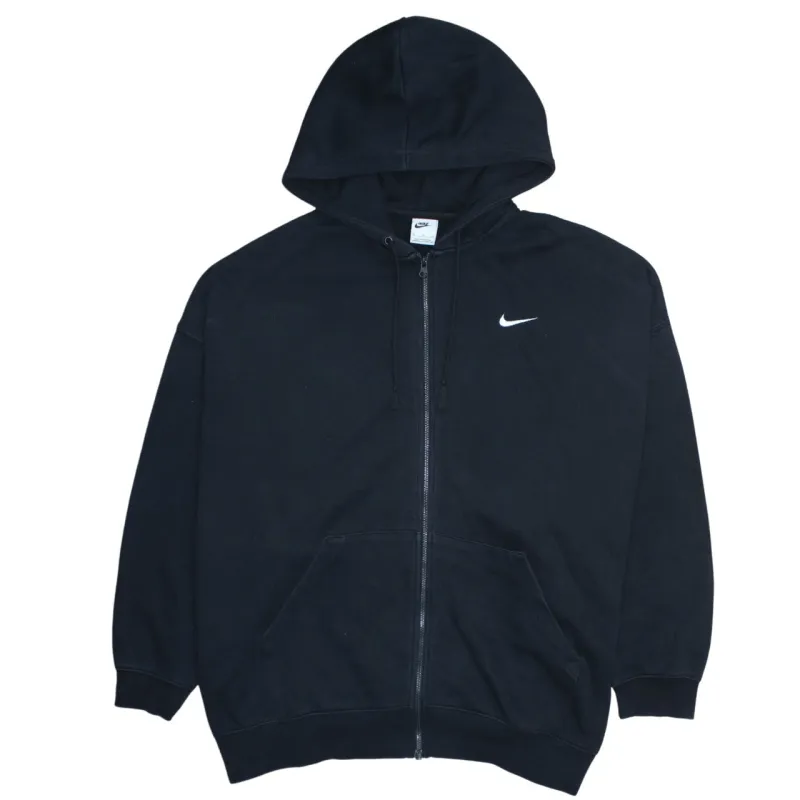 Nike Black Full Zip Hoodie Men's XLarge Embroidered Swoosh Split Pocket Fleece Sweatshirt sold by Vintage Club