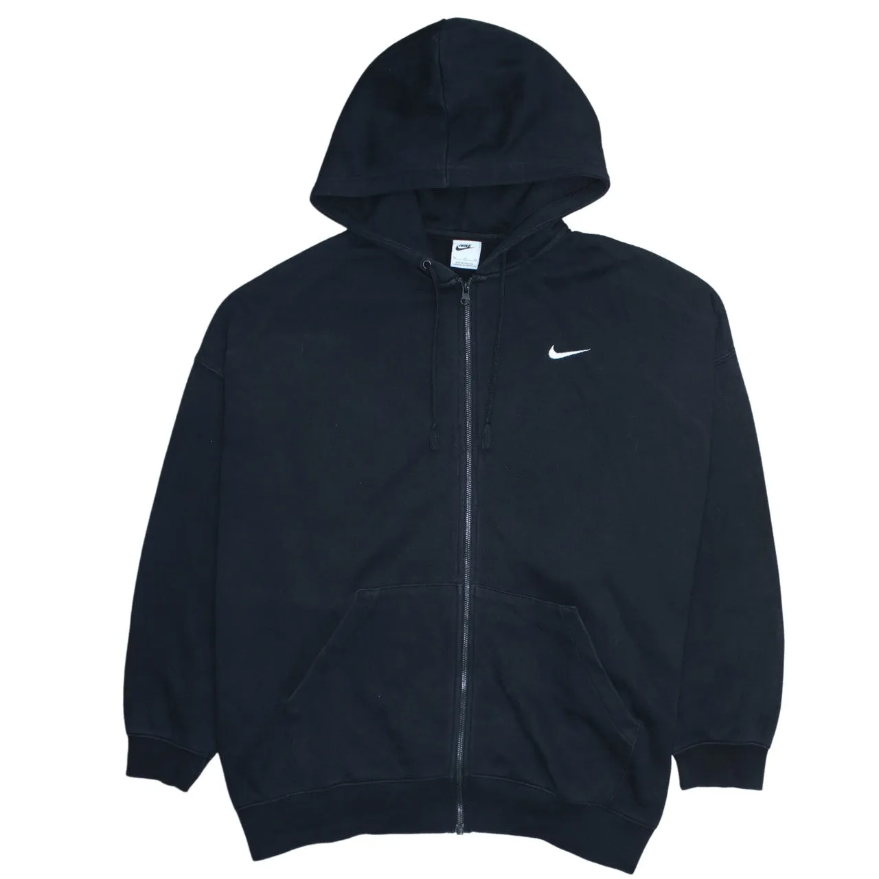 Nike Black Full Zip Hoodie Men's XLarge Embroidered Swoosh Split Pocket Fleece Sweatshirt sold by Vintage Club