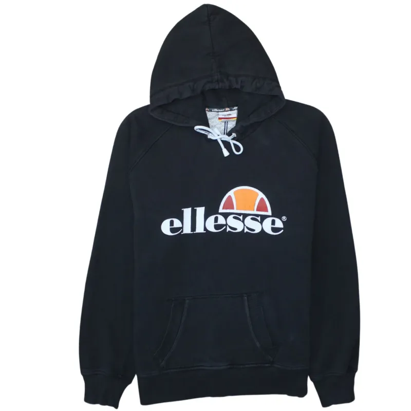 Ellesse Black Hoodie Women's Medium Embroidered Front Logo Drawstring Hood Fleece Pullover Sweatshirt made by Ellesse