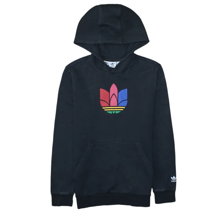 Adidas Black Hoodie Women’s Medium Printed Multicolour Trefoil Logo Front Pocket Sweatshirt made by Adidas
