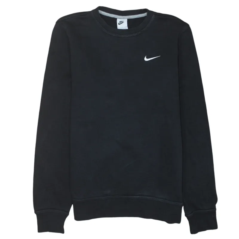 Nike Black Sweatshirt Men's Small Embroidered Swoosh Logo Crewneck Pullover Fleece Top sold by Vintage Club