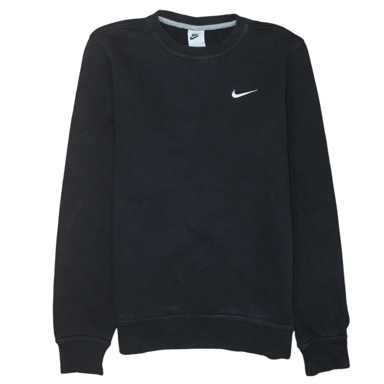 Nike Black Sweatshirt Men's Small Embroidered Swoosh Logo Crewneck Pullover Fleece Top sold by Vintage Club