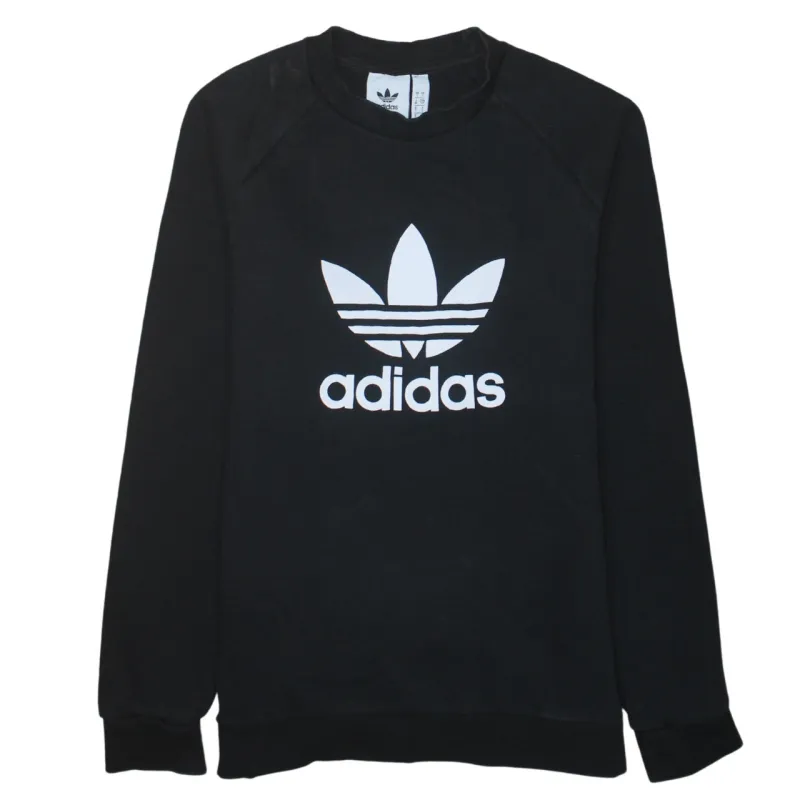 Adidas Black Sweatshirt Men's Small Printed Trefoil Logo Crewneck Pullover Jumper Top made by Adidas