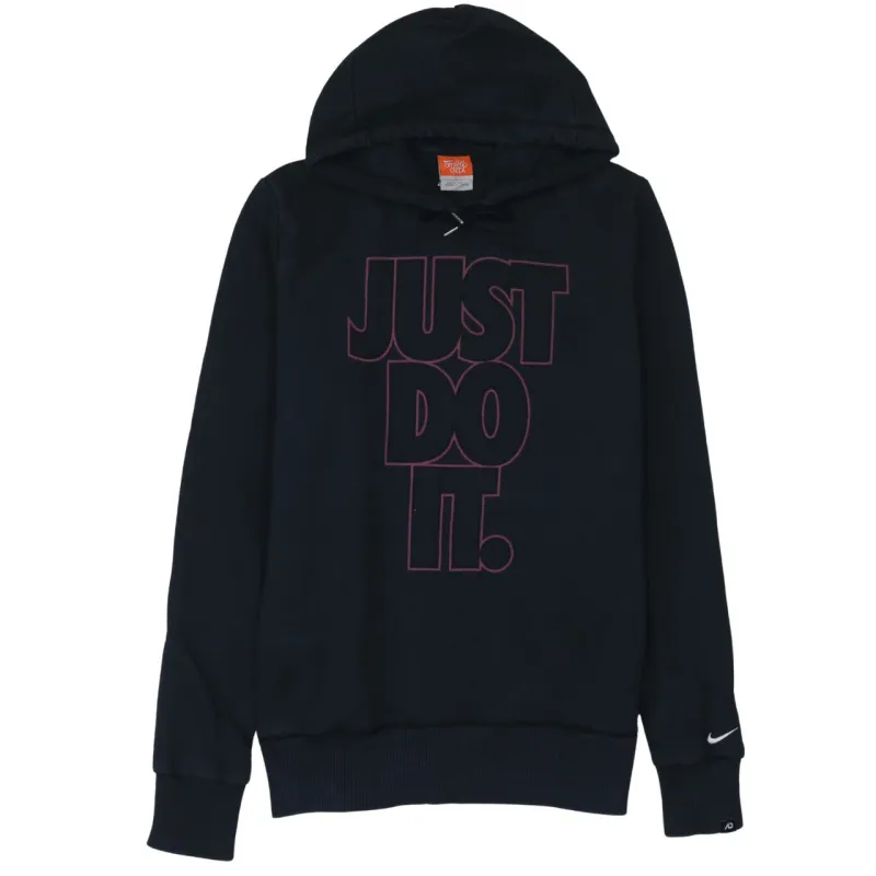 Nike Black Hoodie Women’s Large Just Do It Printed Logo Cuff Swoosh Pullover Sweatshirt made by Nike