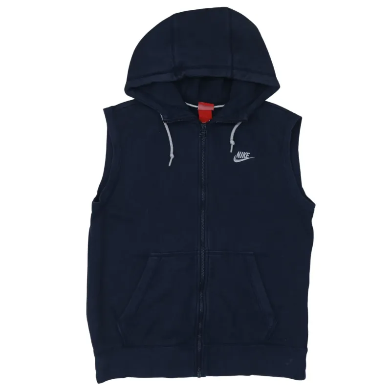 Nike Navy Blue Hooded Gilet Men's Medium Embroidered Swoosh Zip Front Pockets Sleeveless Hoodie made by Nike